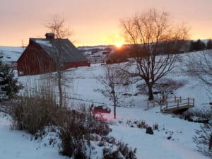 snowy barn in winter at dawn | the DAWN Method